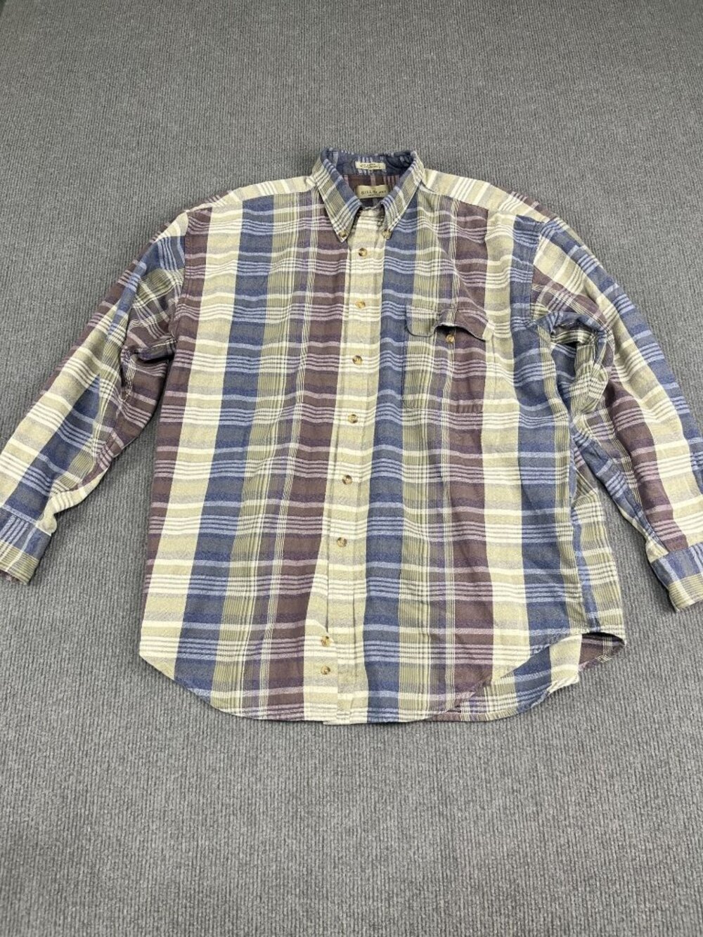 Bill Blass Menswear Medium Plaid Button-Down Shirt Blue Beige & Brown